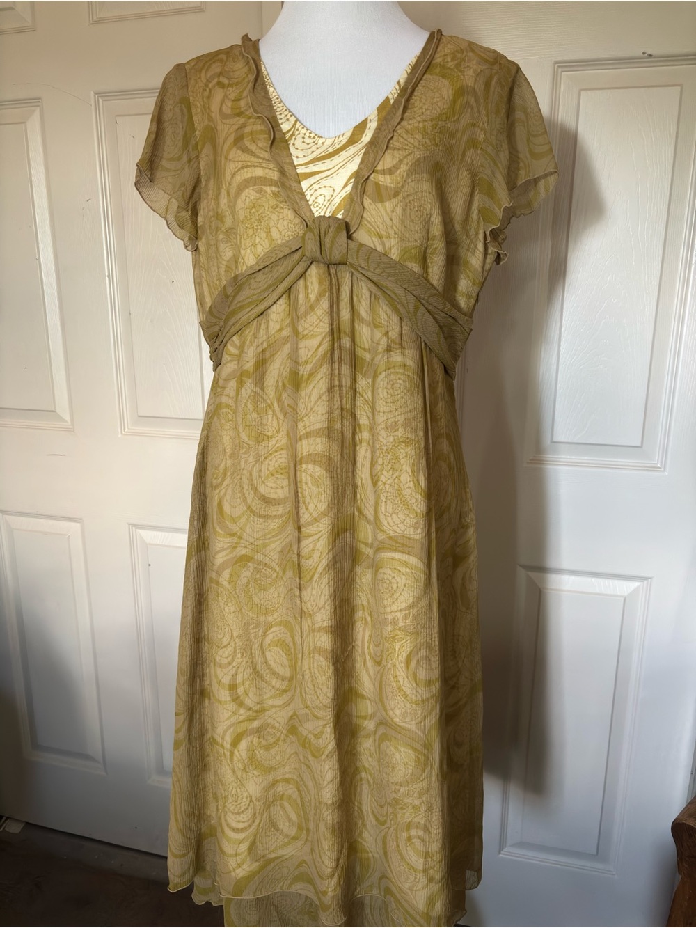 J. Jill Yellow Swirl Knot-Front Midi Dress